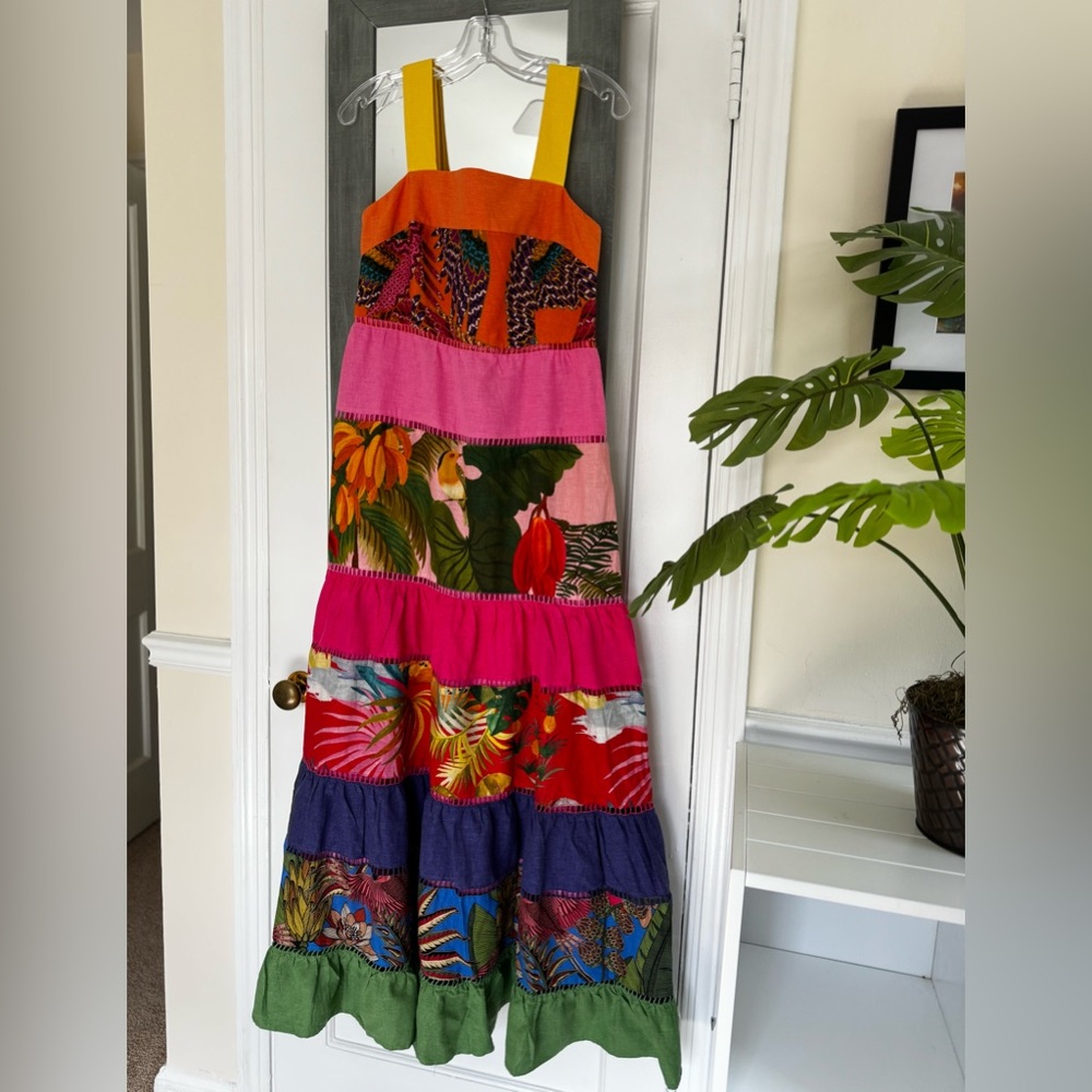 Farm Rio Rainbow Mixed Prints Maxi Dress Tropical Boho Gypsy - Picture 9 of 14